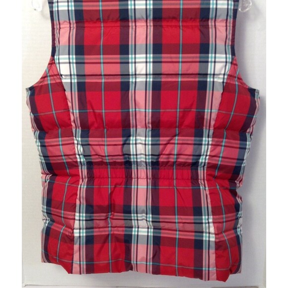 Lands End Vest Wmn S Red Plaid Feather Down Puffer Quilted Zip Preppy Outdoors - Picture 9 of 12